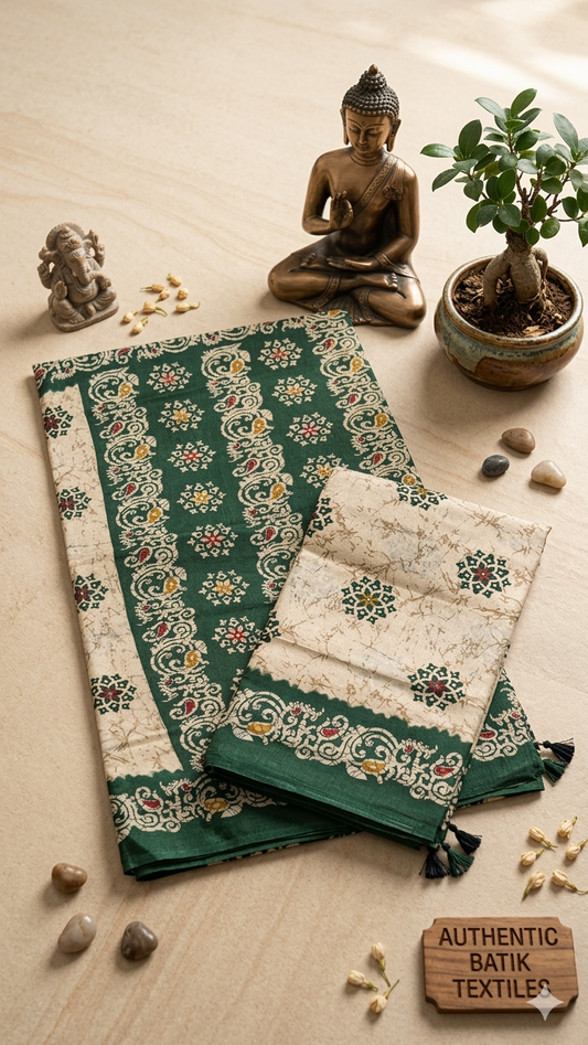 Off White & Green Woven Cotton Silk Saree with Blouse Piece – Lightweight Daily Wear Ethnic Saree
