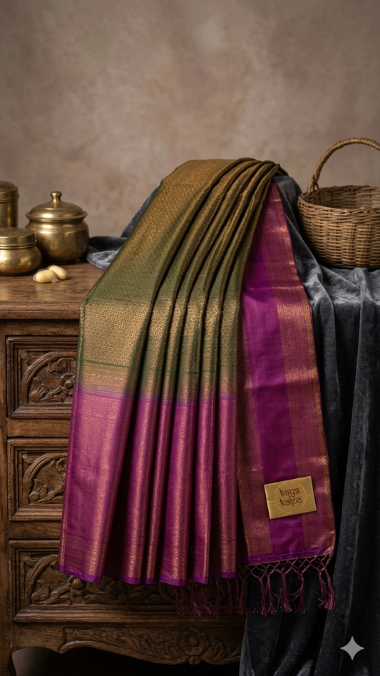 Green & Pink Mulberry Silk Saree with Blouse Piece – Dual Tone Zari Woven Traditional Wedding & Festive Wear