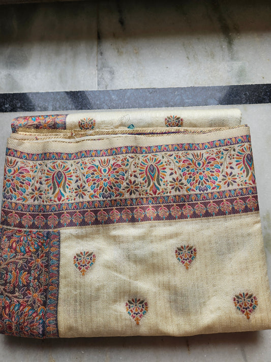 Premium Khaddi Silk Saree — Ivory with Zari Buttis & Banarasi Border