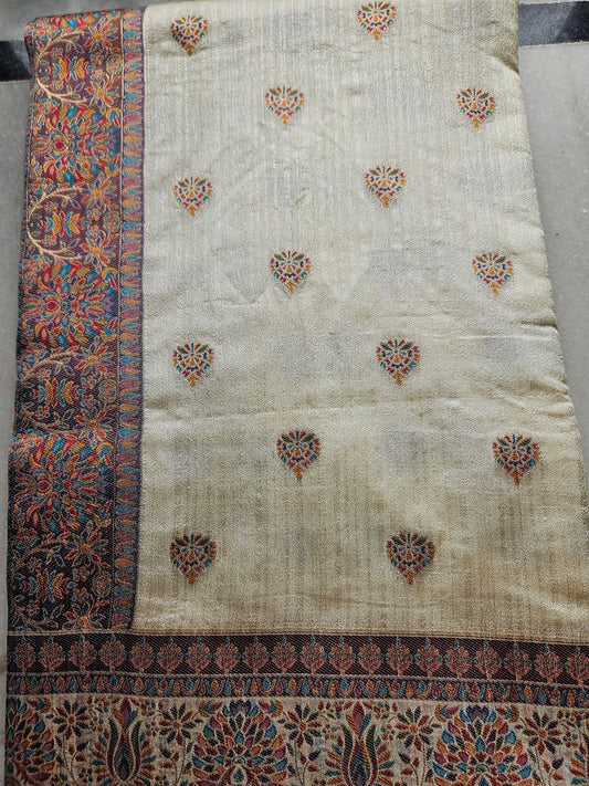 Premium Khaddi Silk Saree — Ivory with Zari Buttis & Banarasi Border