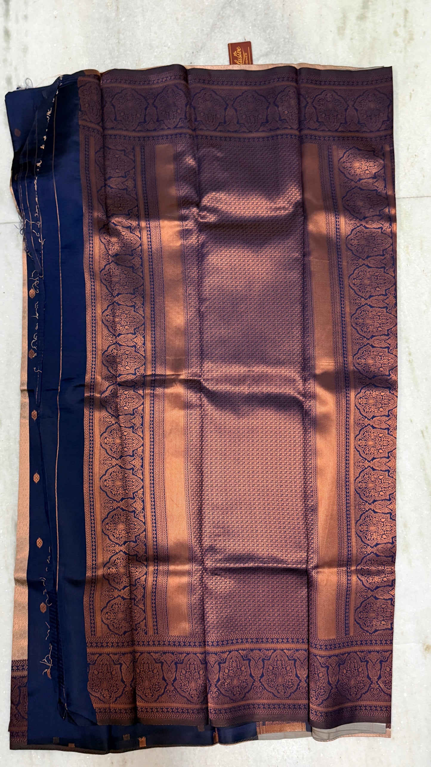 Kanchipuram Silk Saree with Blouse Piece – Copper Brown Zari Woven Saree with Contrast Border