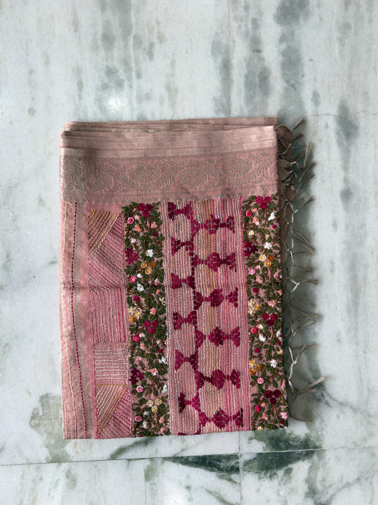 Kaya Kalpo Pink Benarasi Kota Silk Saree with Floral Embroidery Work | Lightweight Designer Saree
