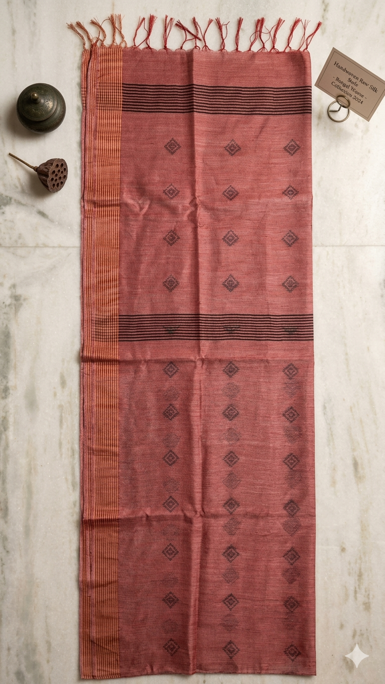 Rust Cotton Handloom Saree with Blouse Piece – Soft Lightweight Daily Wear Saree