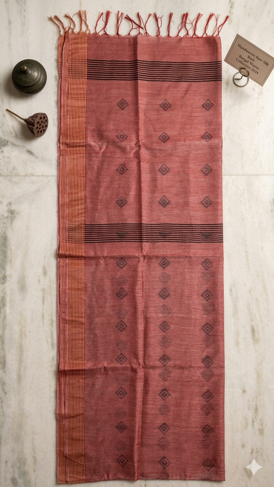 Rust Cotton Handloom Saree with Blouse Piece – Soft Lightweight Daily Wear Saree