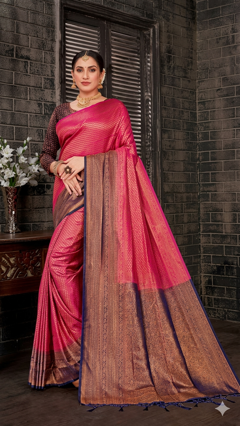 Pink Mulberry Silk Saree with Blouse Piece – Rich Zari Woven Traditional Wedding & Festive Wear