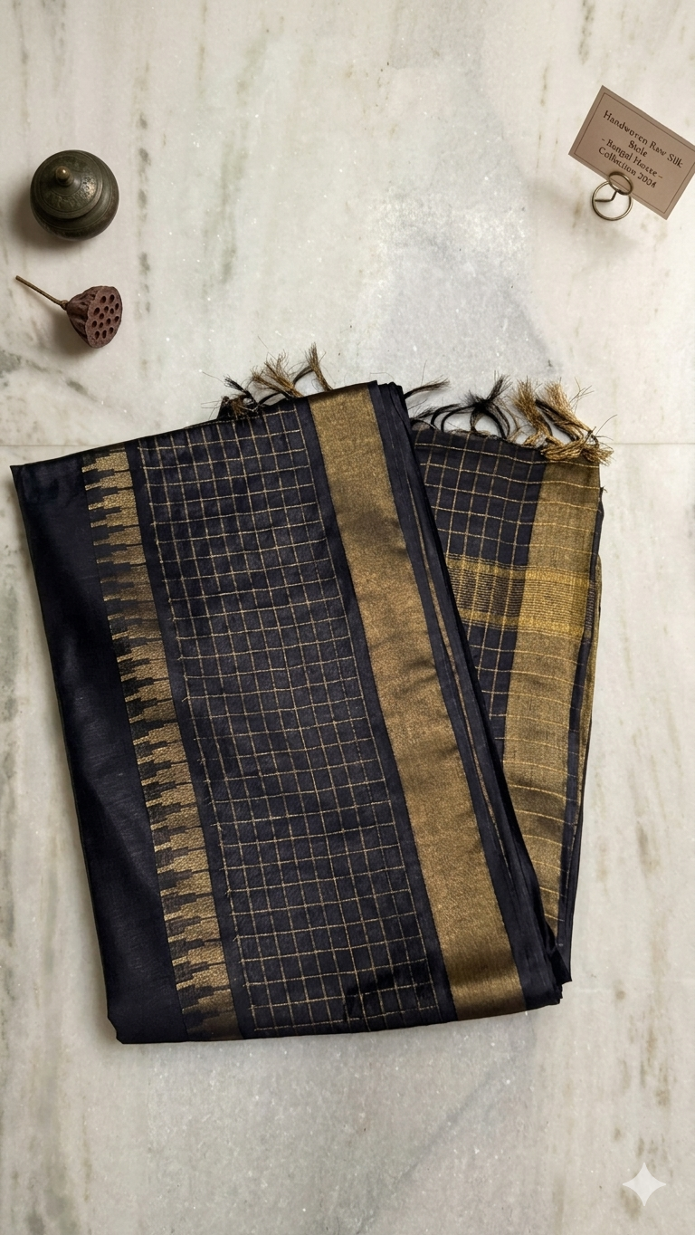 Handloom Cotton Silk Saree with Blouse Piece – Slate Grey Lightweight Office Wear Saree with Gold Zari Border
