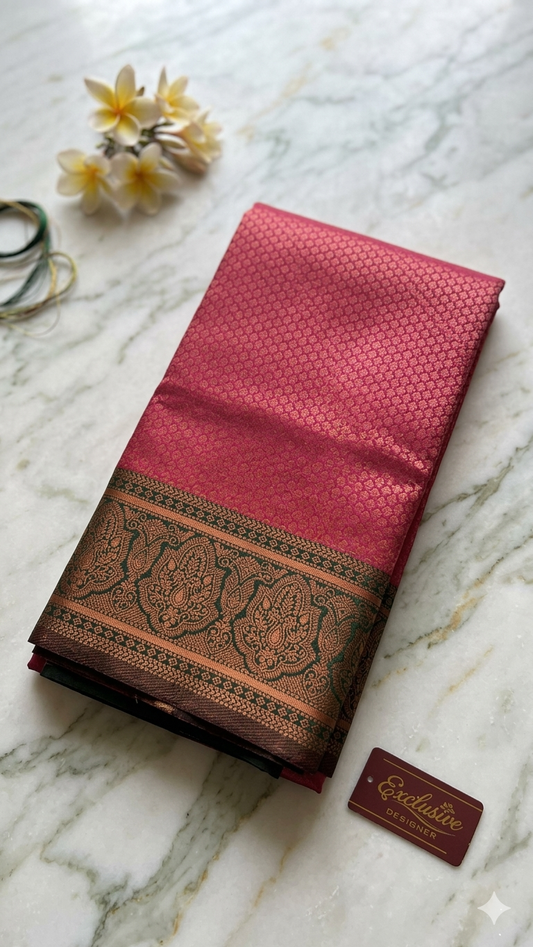 Kanchipuram Silk Saree with Blouse Piece – Red Bridal & Traditional Wear Saree with Rich Zari Border