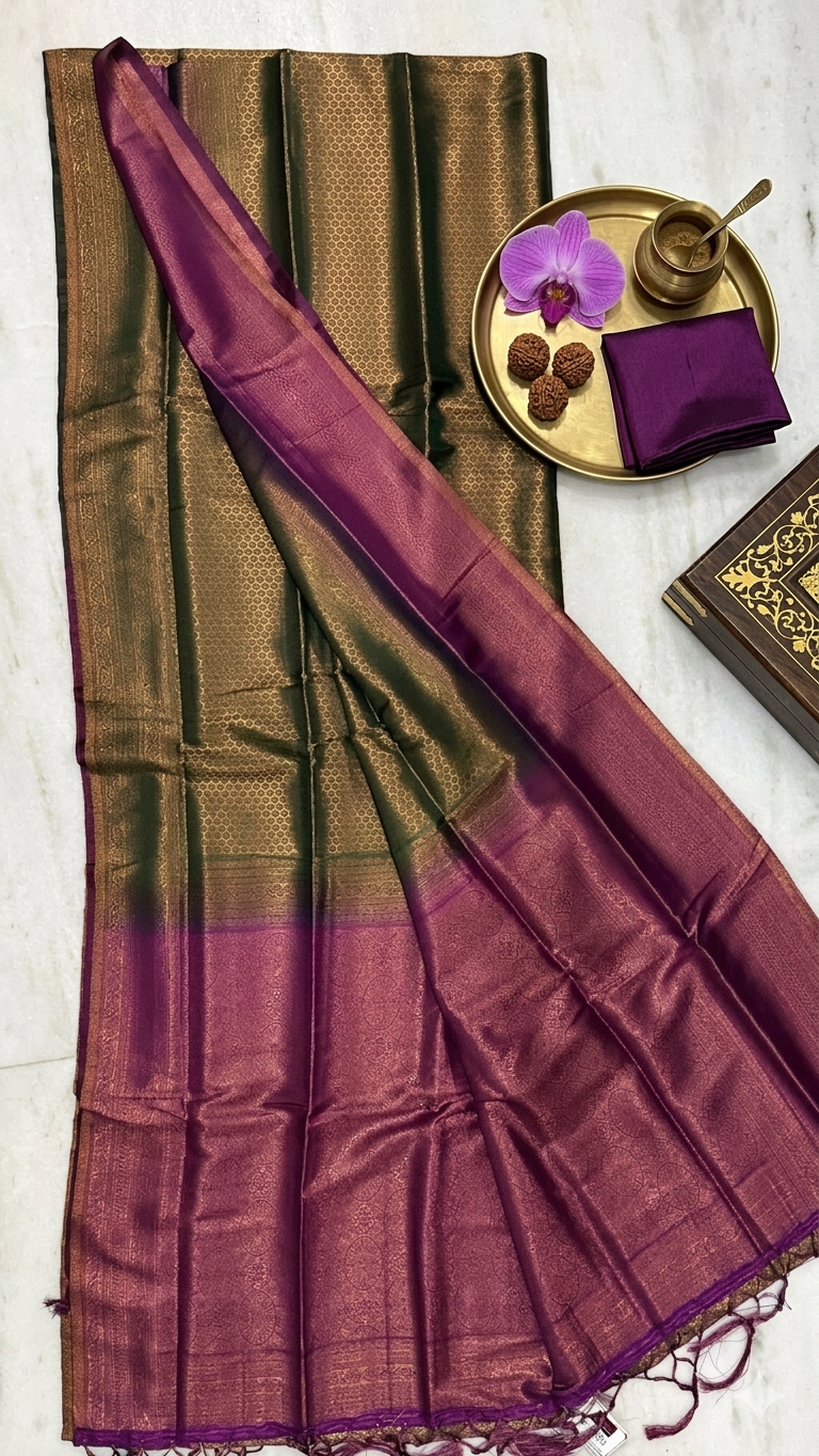 Green & Pink Mulberry Silk Saree with Blouse Piece – Dual Tone Zari Woven Traditional Wedding & Festive Wear