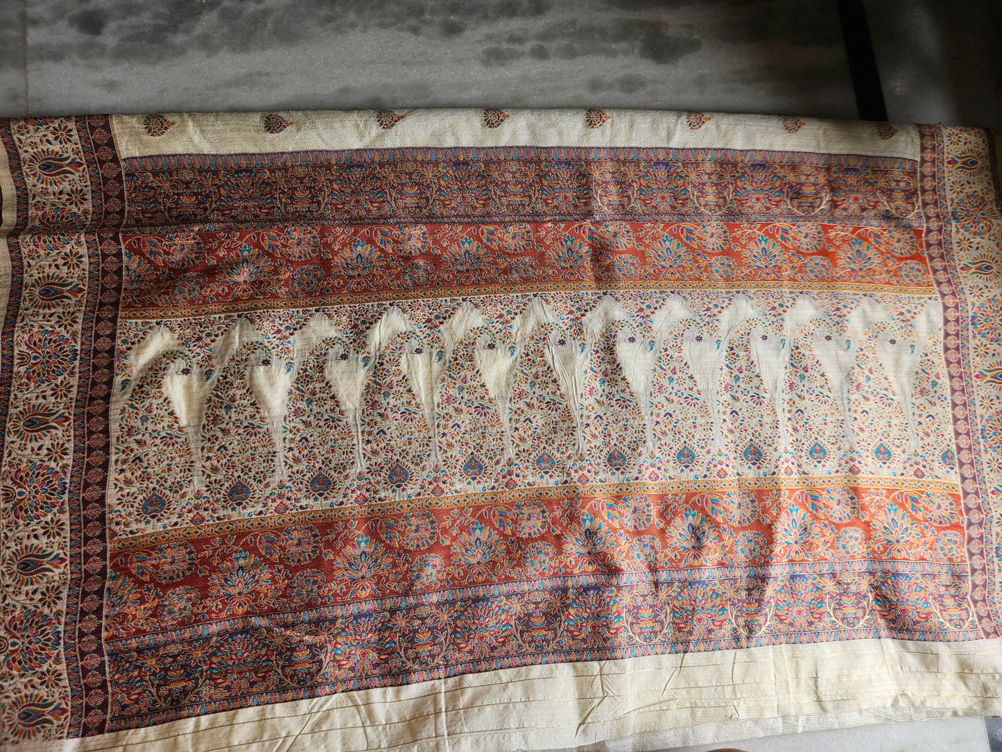 Premium Khaddi Silk Saree — Ivory with Zari Buttis & Banarasi Border