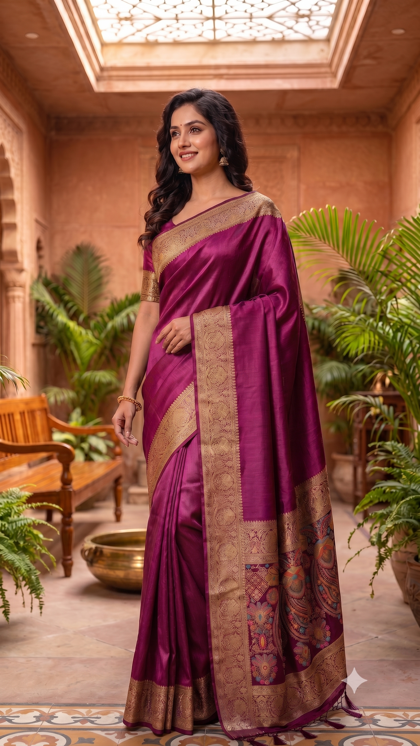 Magenta Meenakari Ghicha Silk Mix Saree with Zari Work & Multicolor Paisley Pallu