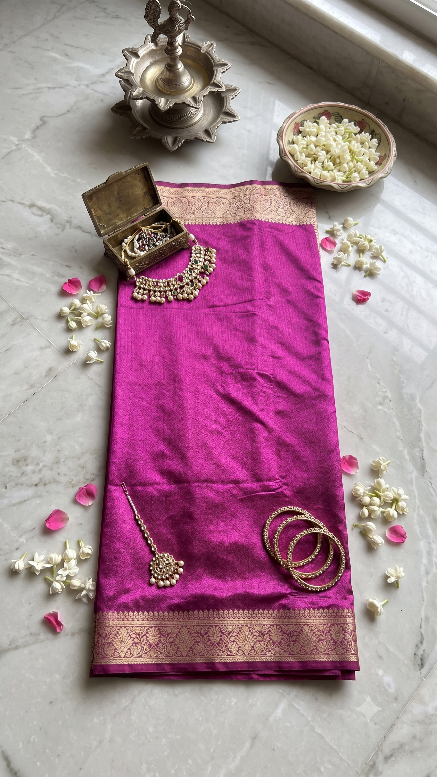 Magenta Meenakari Ghicha Silk Mix Saree with Zari Work & Multicolor Paisley Pallu