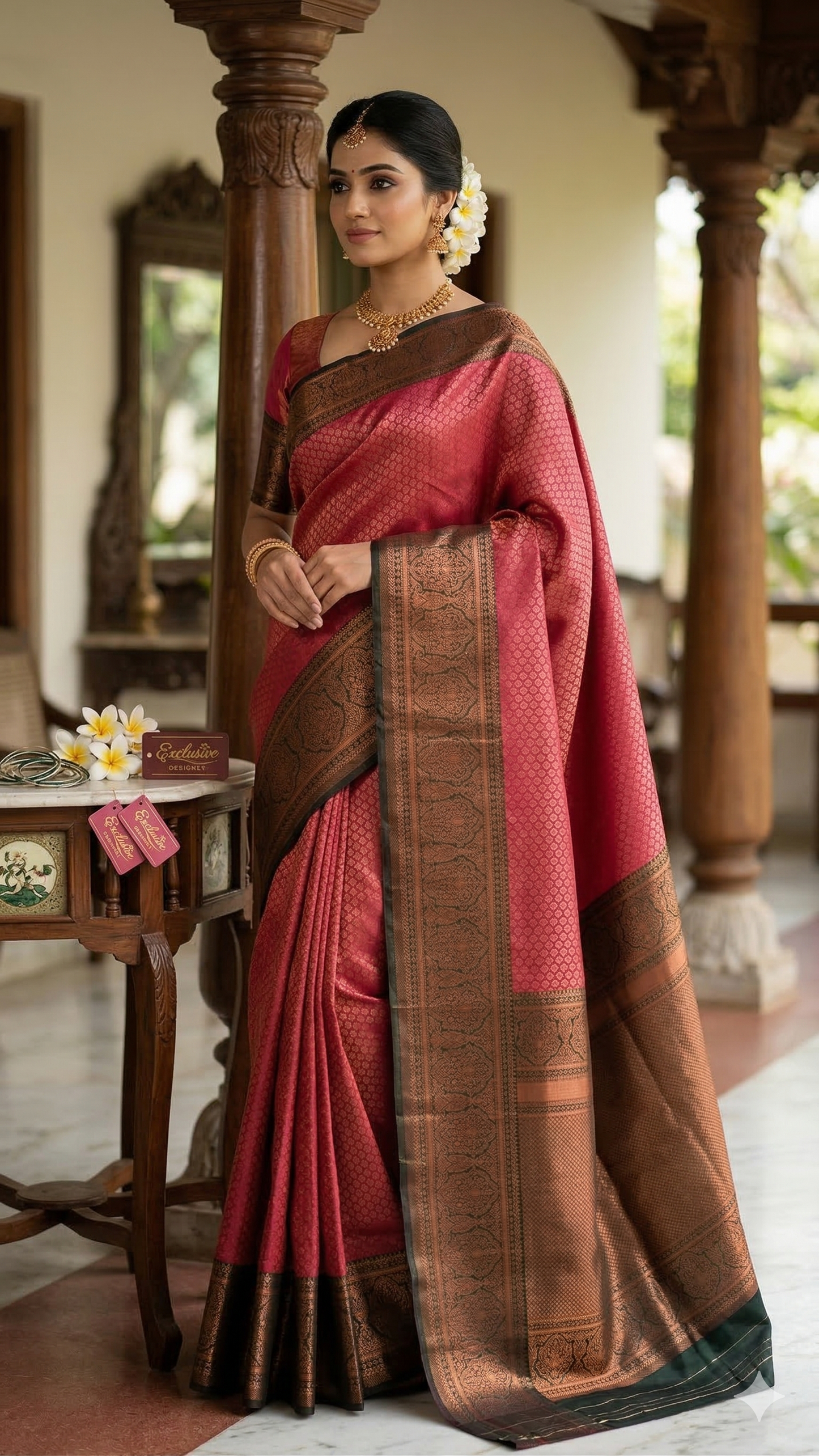 Kanchipuram Silk Saree with Blouse Piece – Red Bridal & Traditional Wear Saree with Rich Zari Border