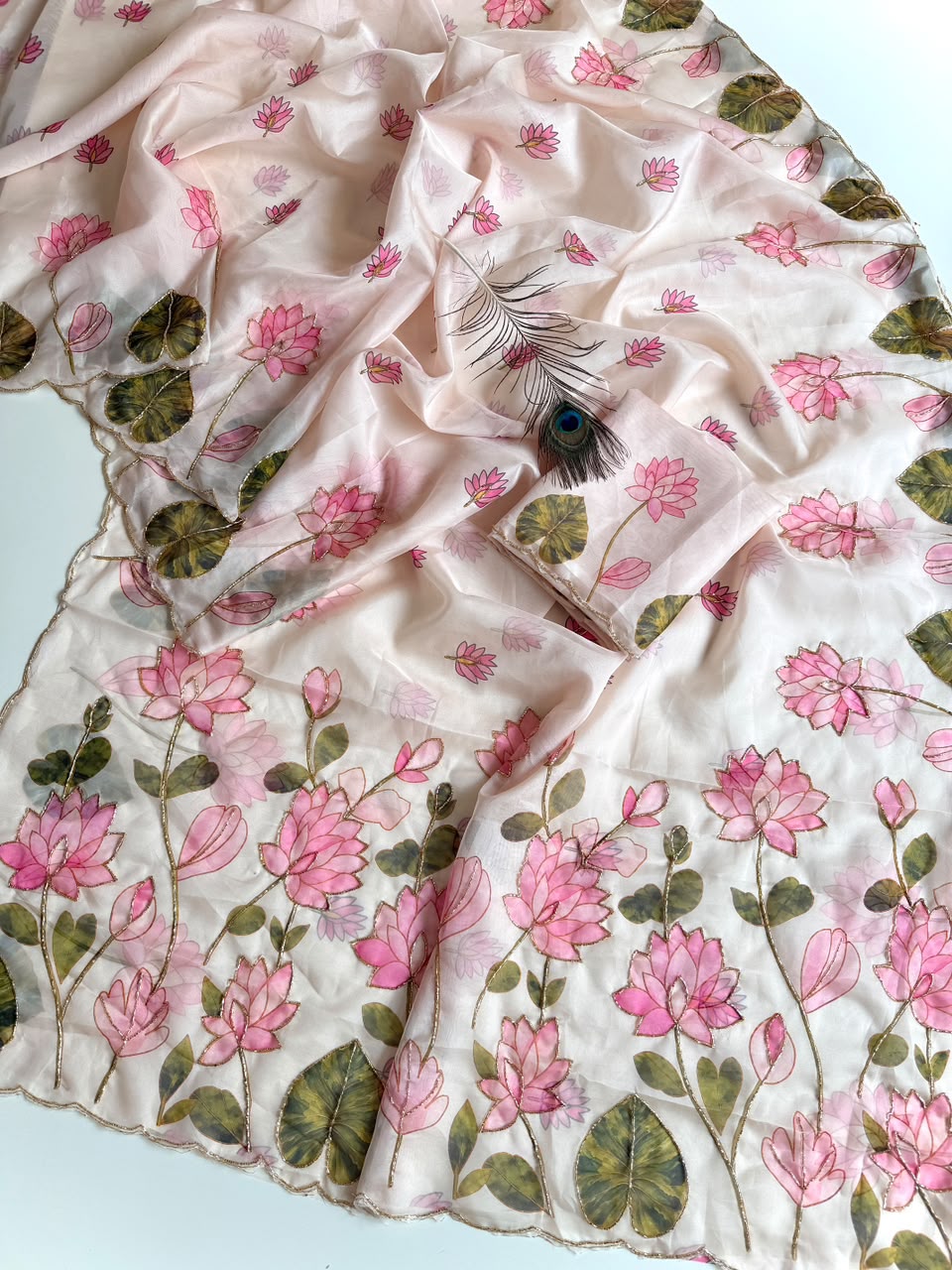 Blush Pink Lotus Tebby Silk Saree with Cutdana Work | Kaya Kalpo