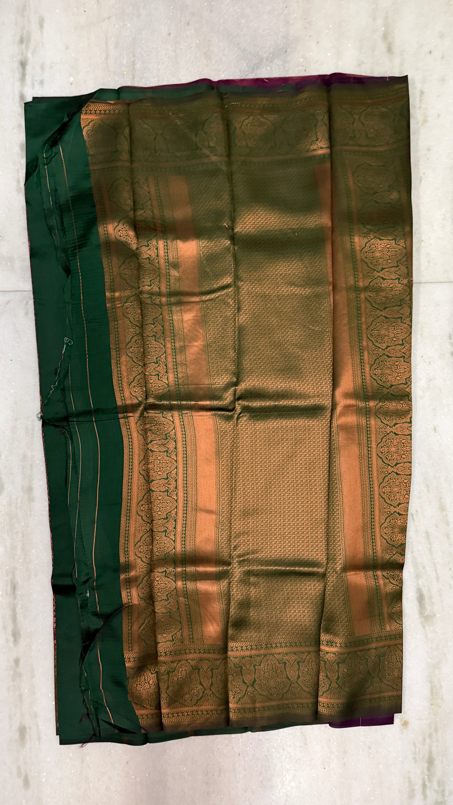 Kanchipuram Silk Saree with Blouse Piece – Maroon Zari Woven Saree with Green Border