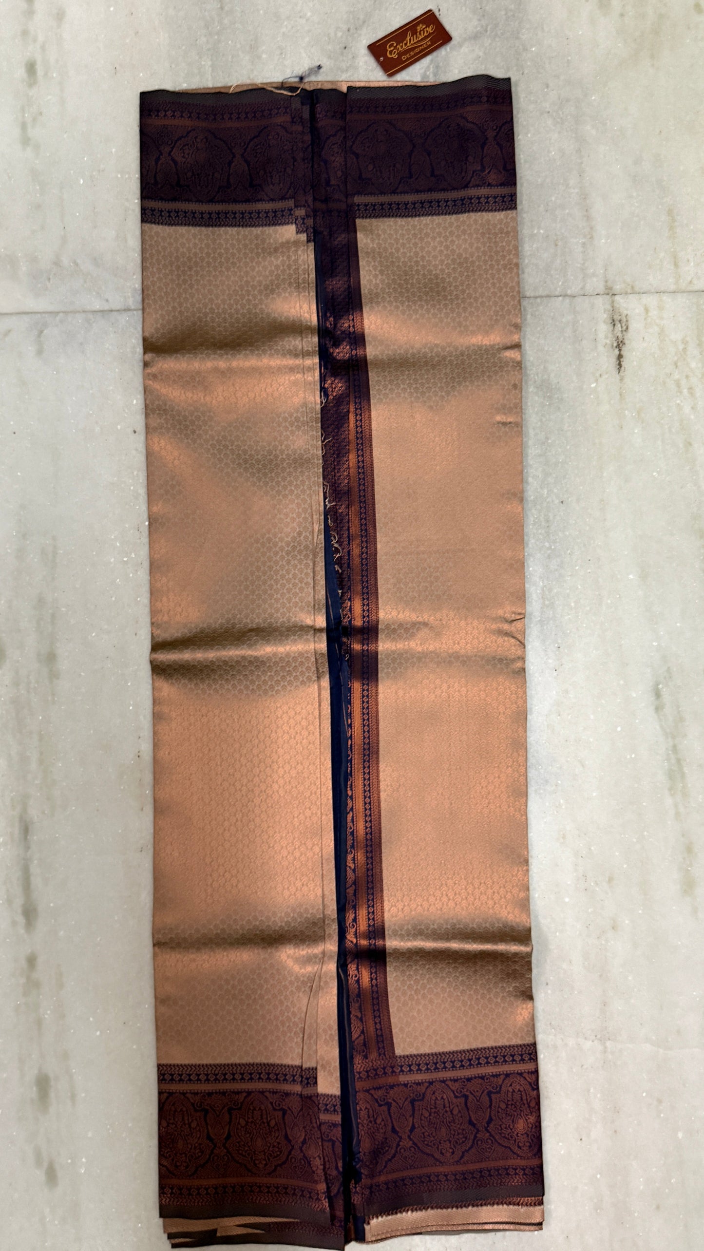 Kanchipuram Silk Saree with Blouse Piece – Copper Brown Zari Woven Saree with Contrast Border
