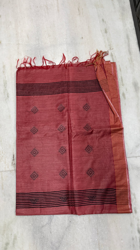 Rust Cotton Handloom Saree with Blouse Piece – Soft Lightweight Daily Wear Saree