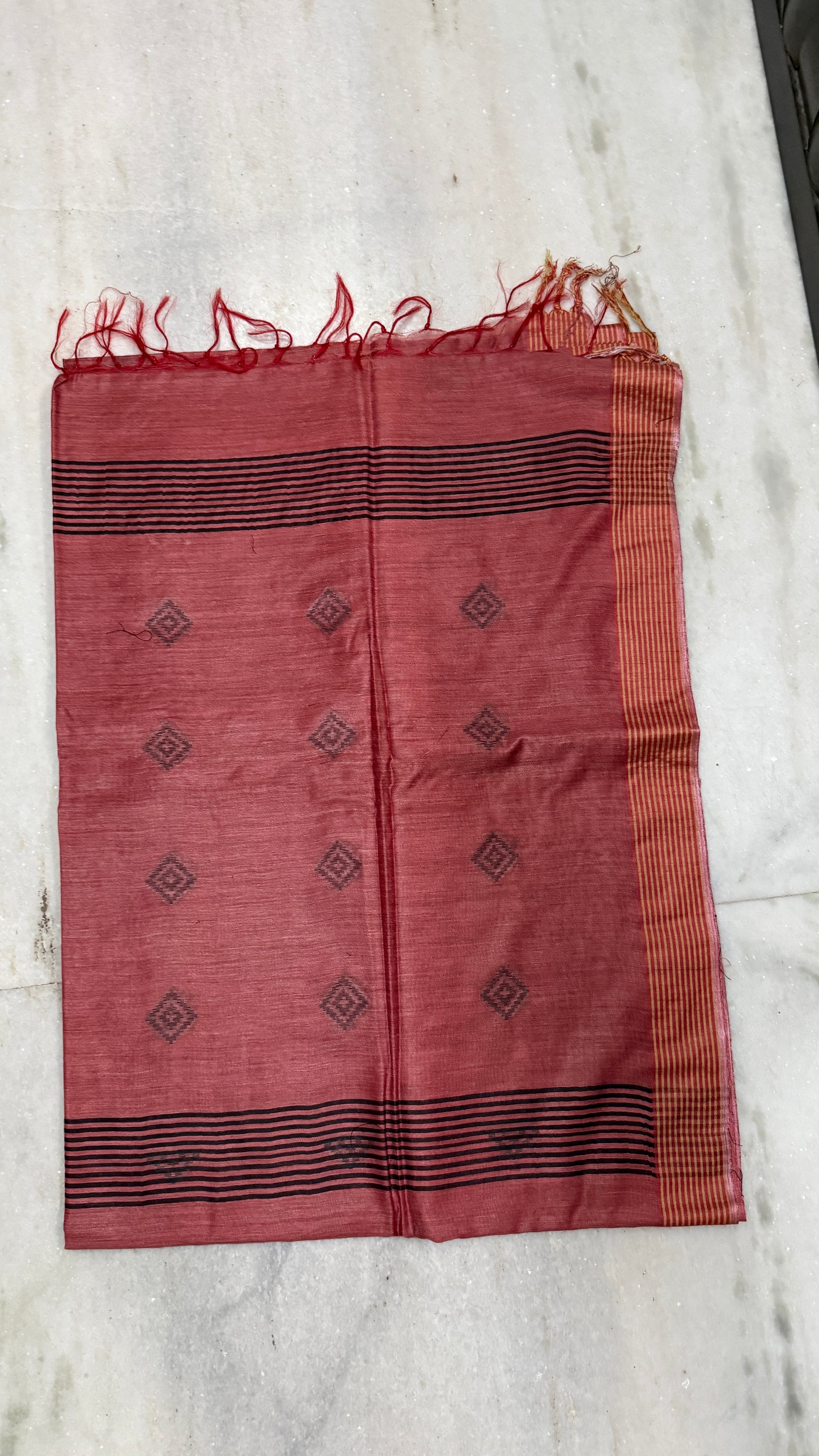 Rust Cotton Handloom Saree with Blouse Piece – Soft Lightweight Daily Wear Saree