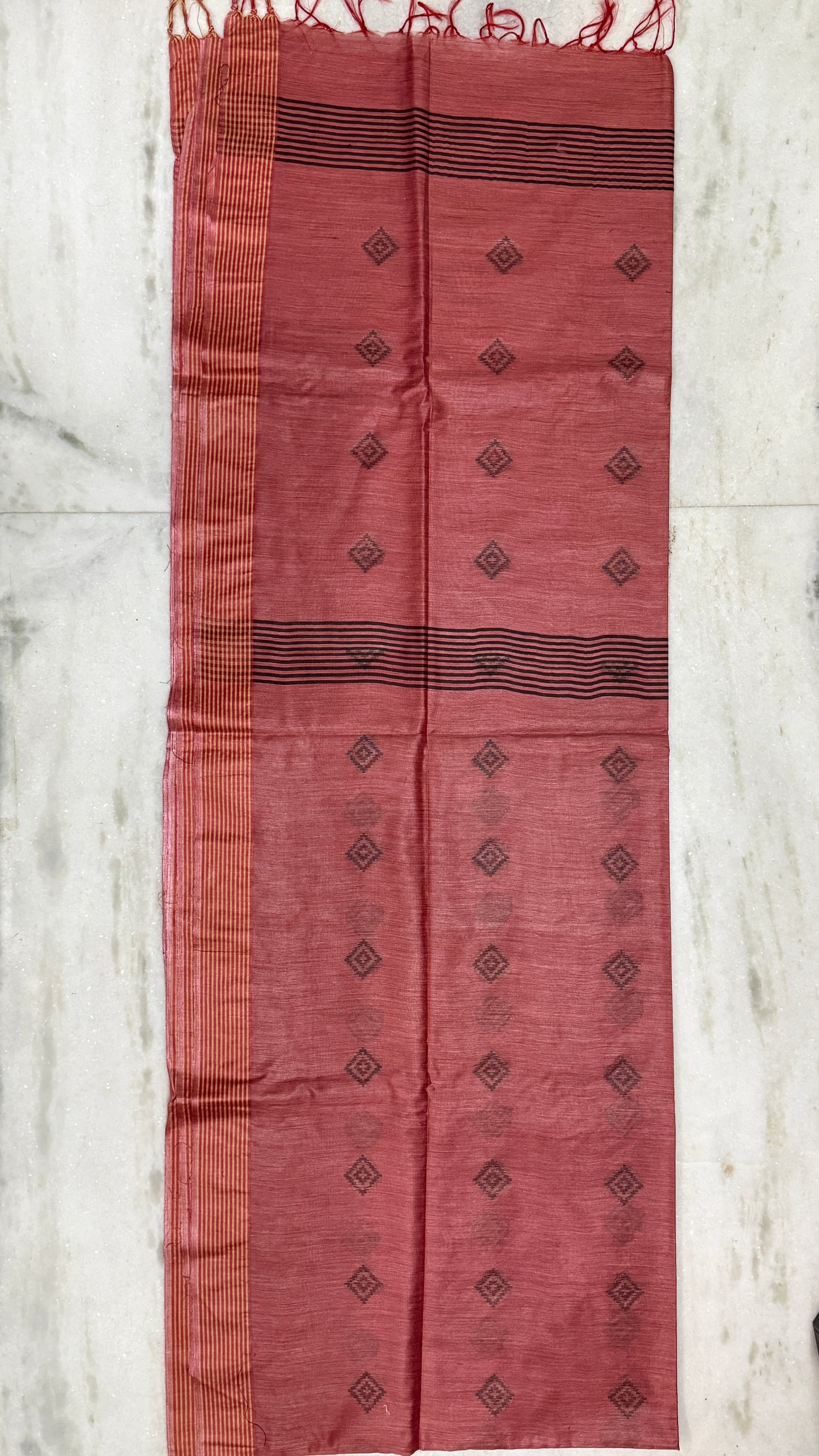 Rust Cotton Handloom Saree with Blouse Piece – Soft Lightweight Daily Wear Saree