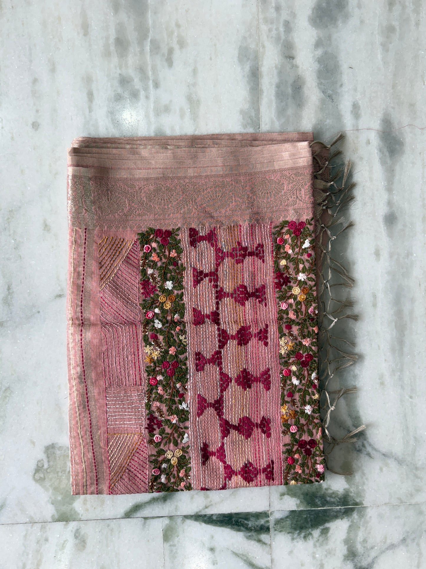 Kaya Kalpo Pink Benarasi Kota Silk Saree with Floral Embroidery Work | Lightweight Designer Saree