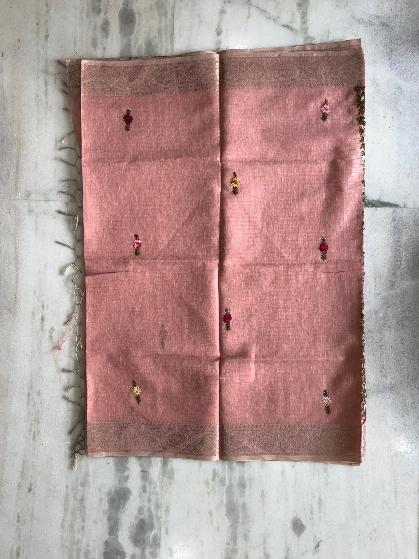 Kaya Kalpo Pink Benarasi Kota Silk Saree with Floral Embroidery Work | Lightweight Designer Saree