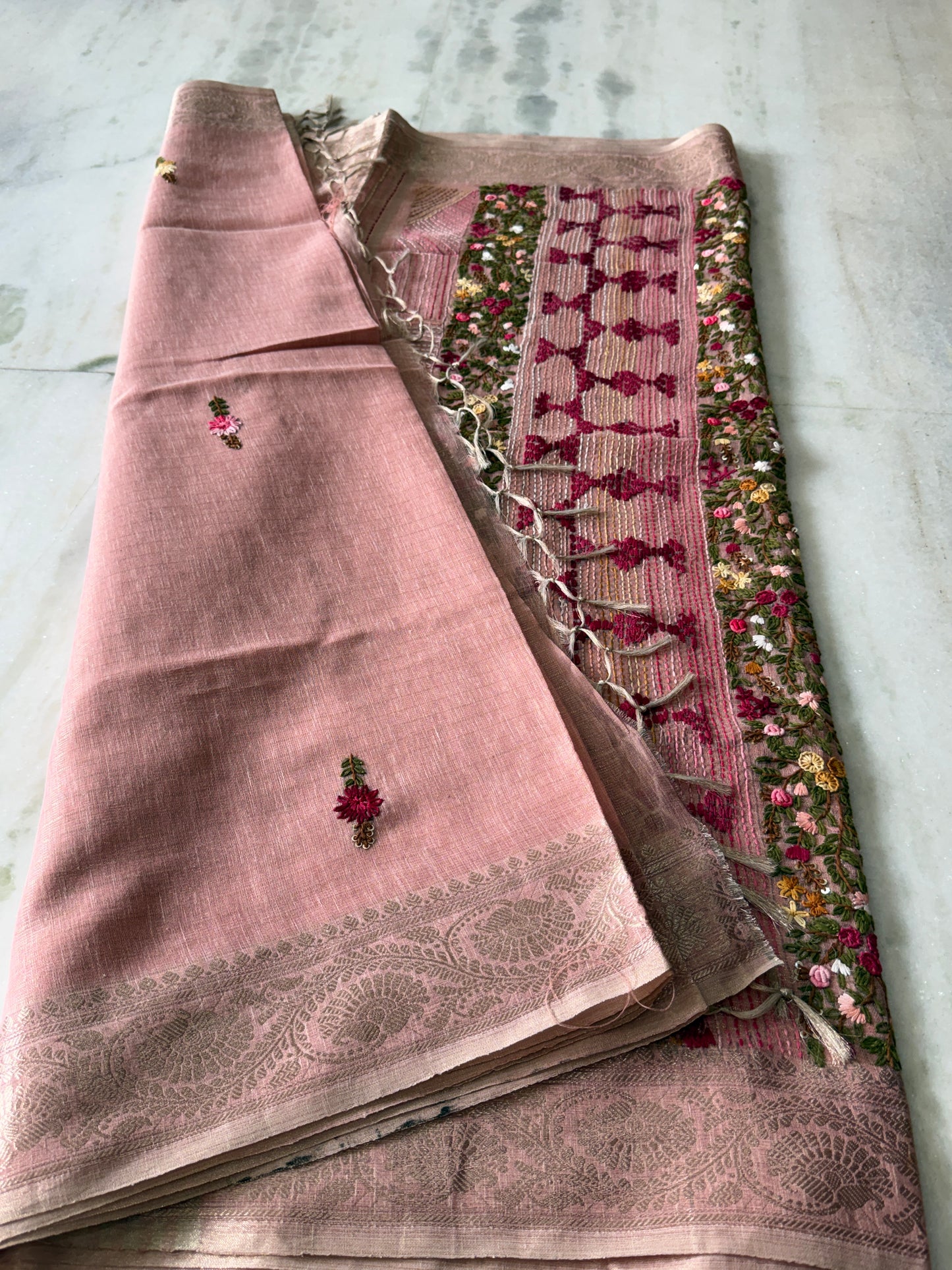 Kaya Kalpo Pink Benarasi Kota Silk Saree with Floral Embroidery Work | Lightweight Designer Saree