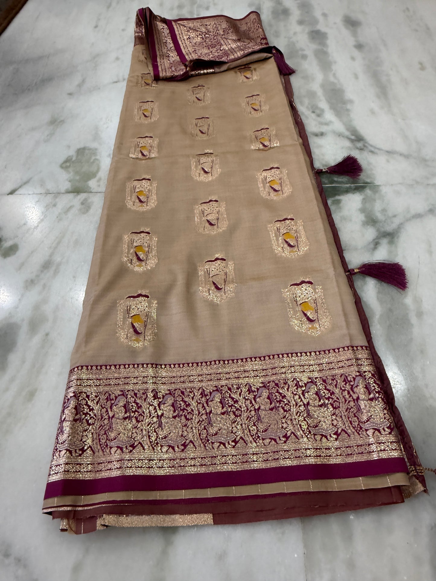 Kaya Kalpo Bengal Silk Saree | Royal Purple & Peach Zari Woven Pallu | Bridal & Wedding Wear