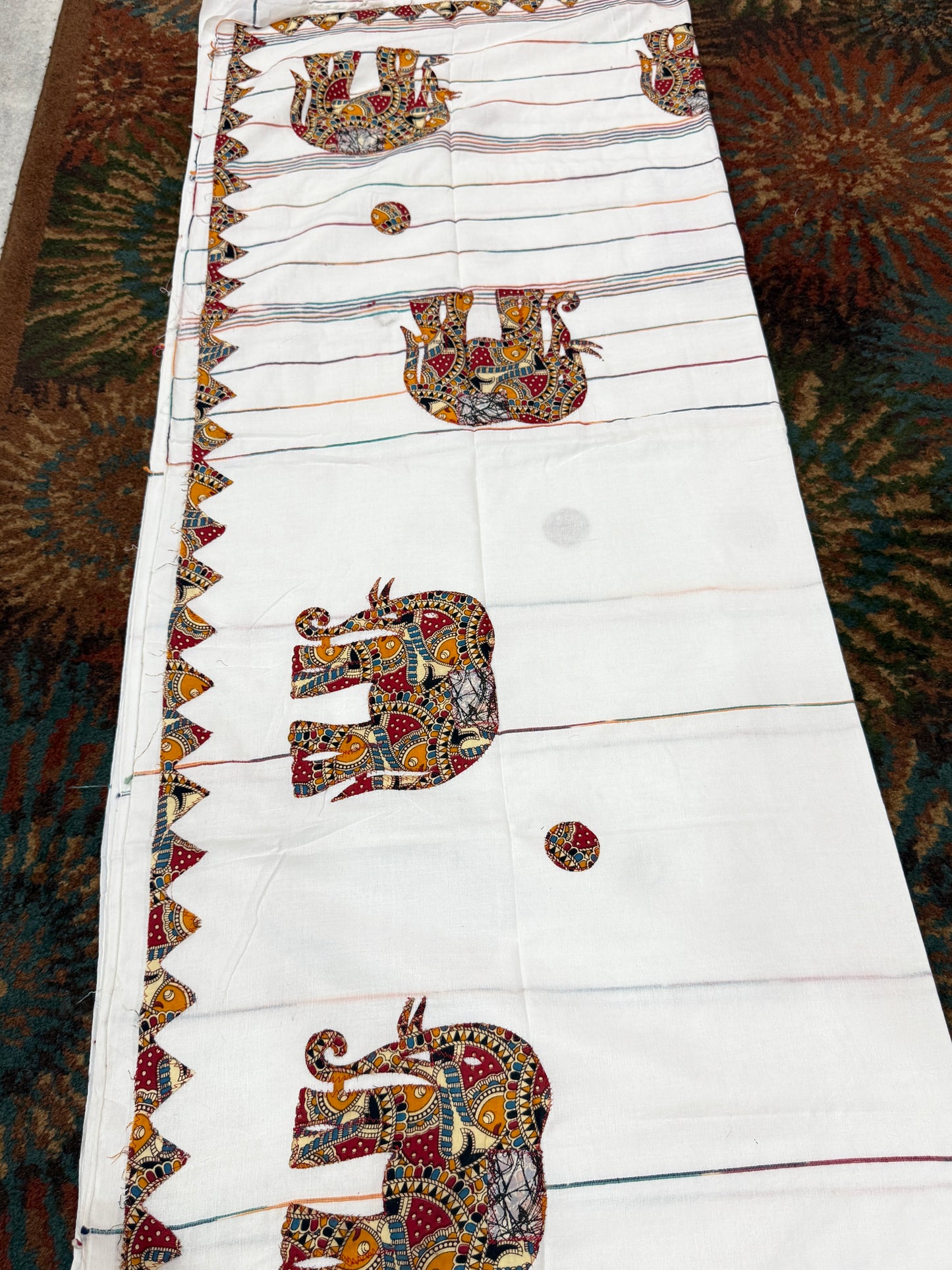 Off-White Cotton Applique Handloom Saree | Kalamkari Elephant Motif | Handcrafted Indian Ethnic Wear