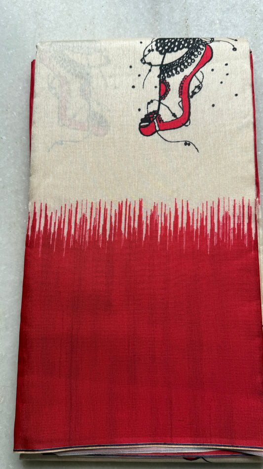 Durga Motif Digital Print Silk Saree | Kaya Kalpo