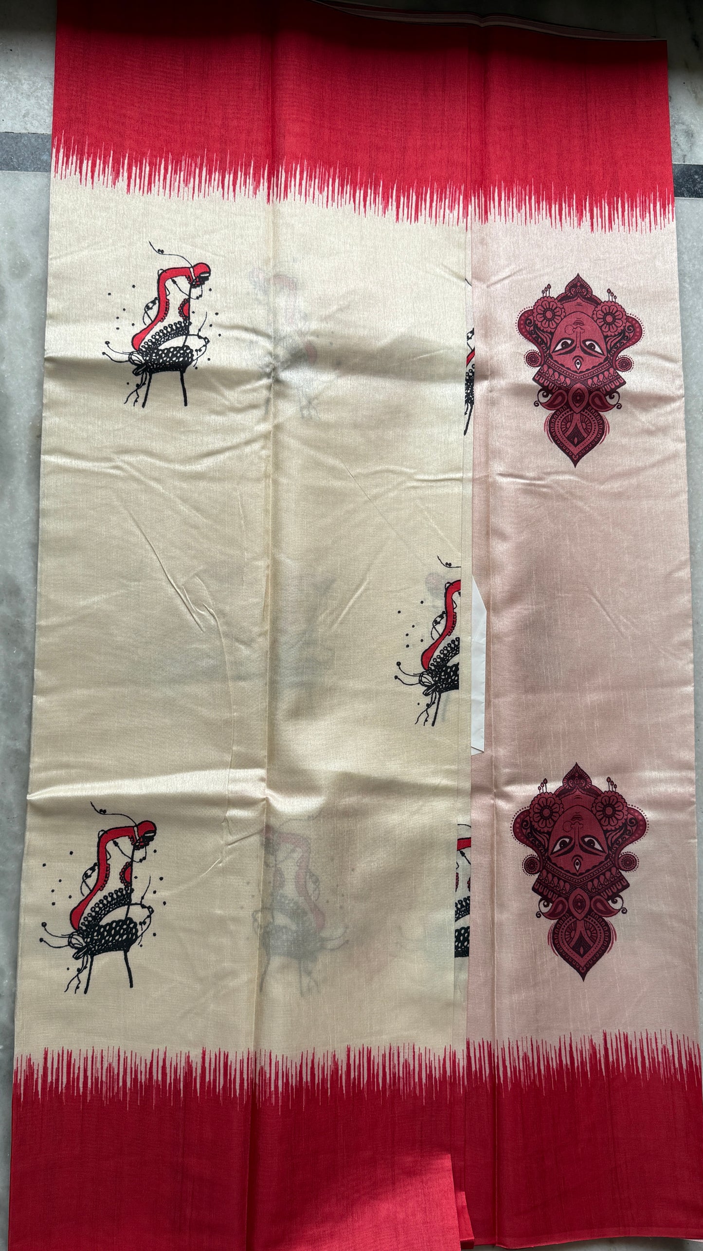 Durga Motif Digital Print Silk Saree | Kaya Kalpo