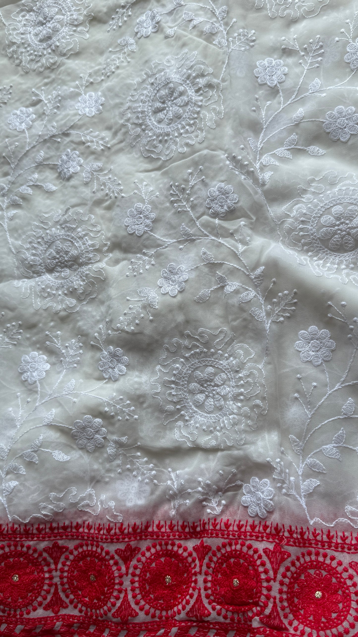 Lal Paar Chikankari Silk Saree with Blouse | Kaya Kalpo