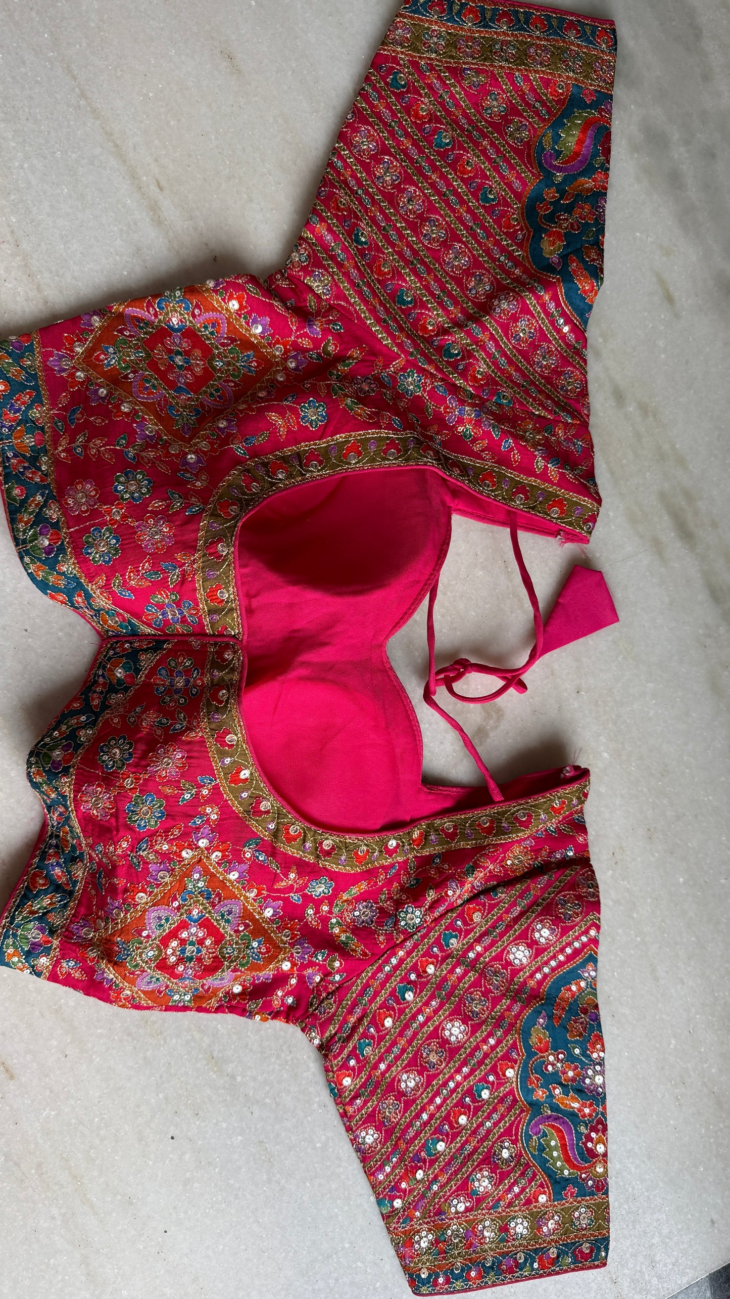Kani Pashmina Silk Saree in Teal Blue with Multicolor Border & Stitched Embroidered Blouse