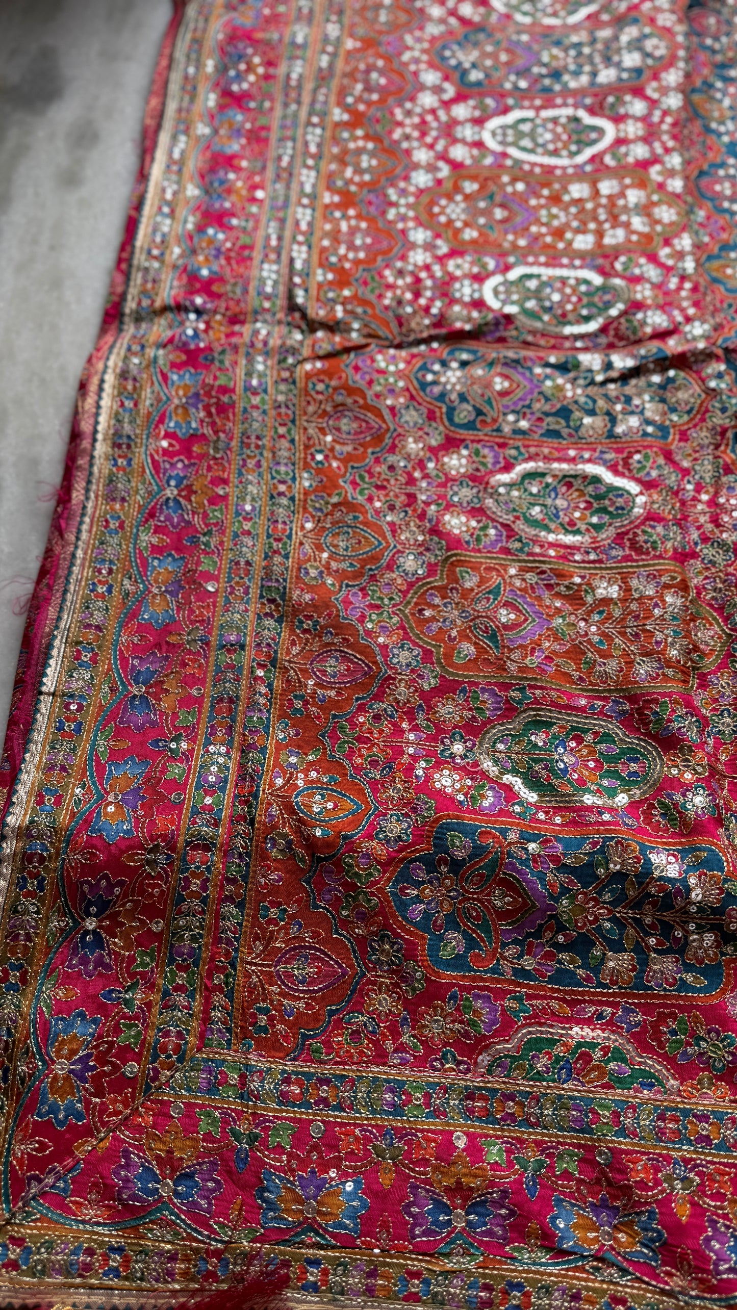 Kani Pashmina Silk Saree in Rani Pink with Multicolor Border & Stitched Embroidered Blouse