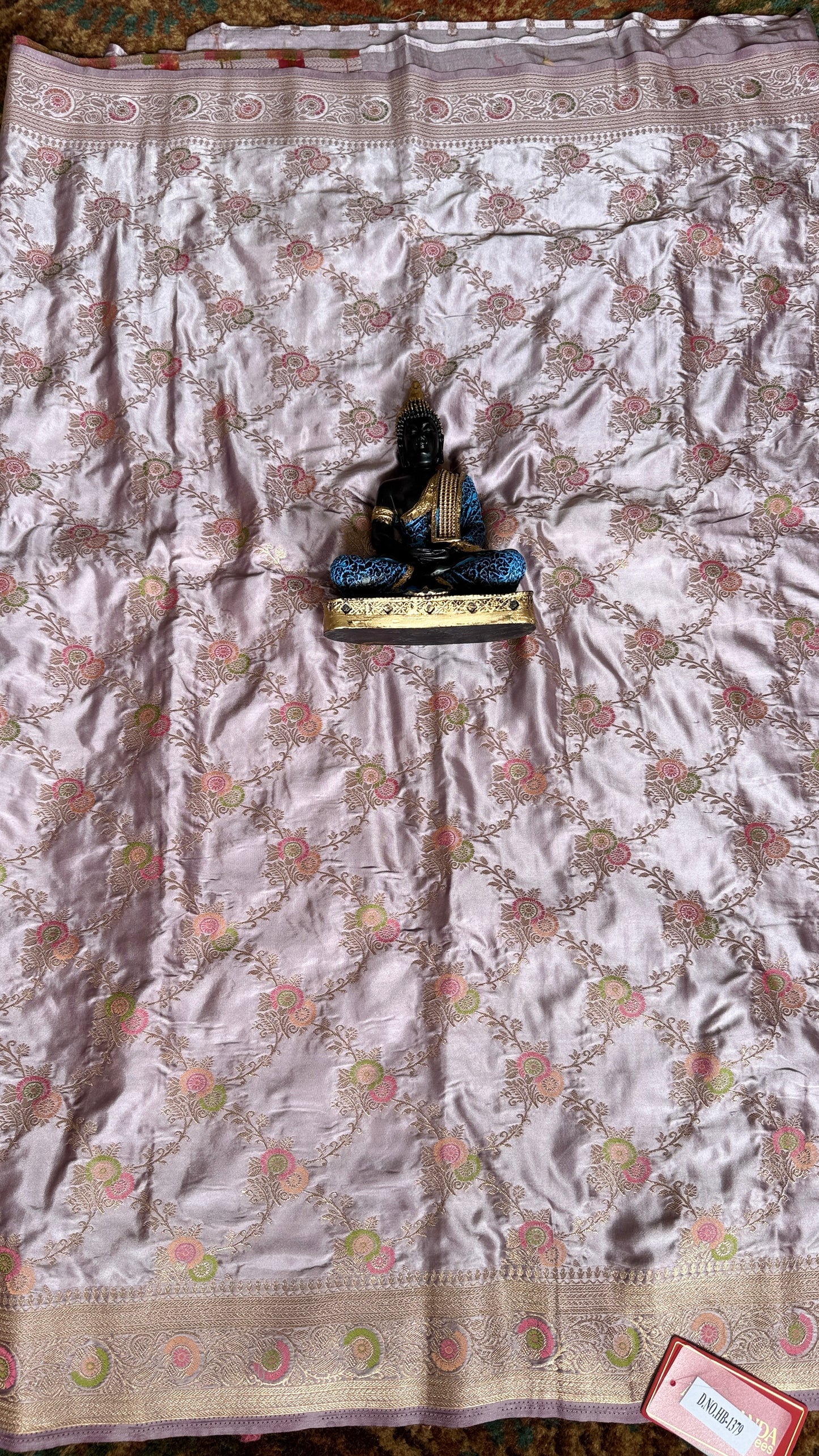 Light Lavender Banarasi Katan Silk Saree with Pink-Green Zari Floral Jaal & Blouse Piece