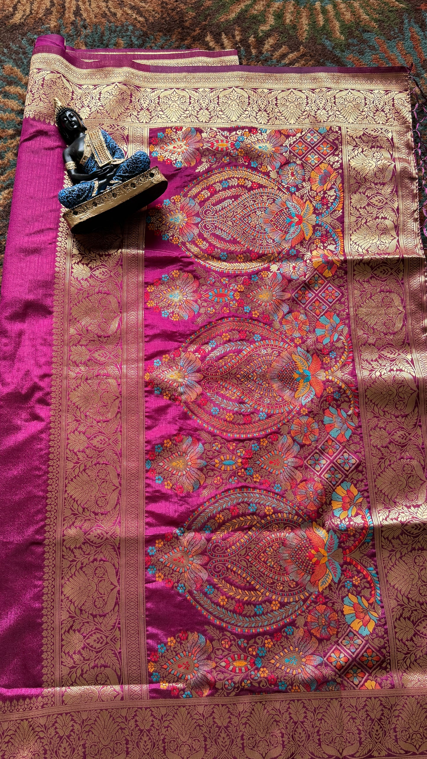 Magenta Meenakari Ghicha Silk Mix Saree with Zari Work & Multicolor Paisley Pallu