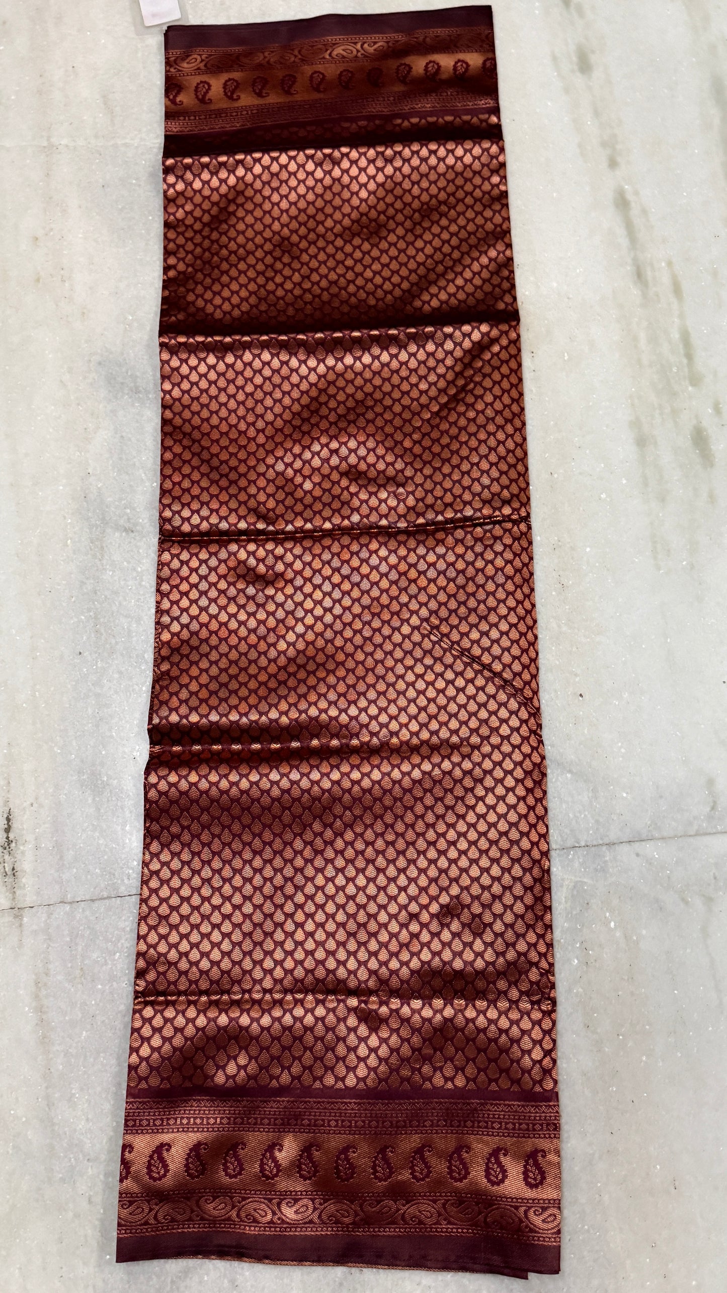 Copper Zari Silk Saree with Blouse Piece – Traditional Paisley Design Woven Saree for Weddings & Festive Wear