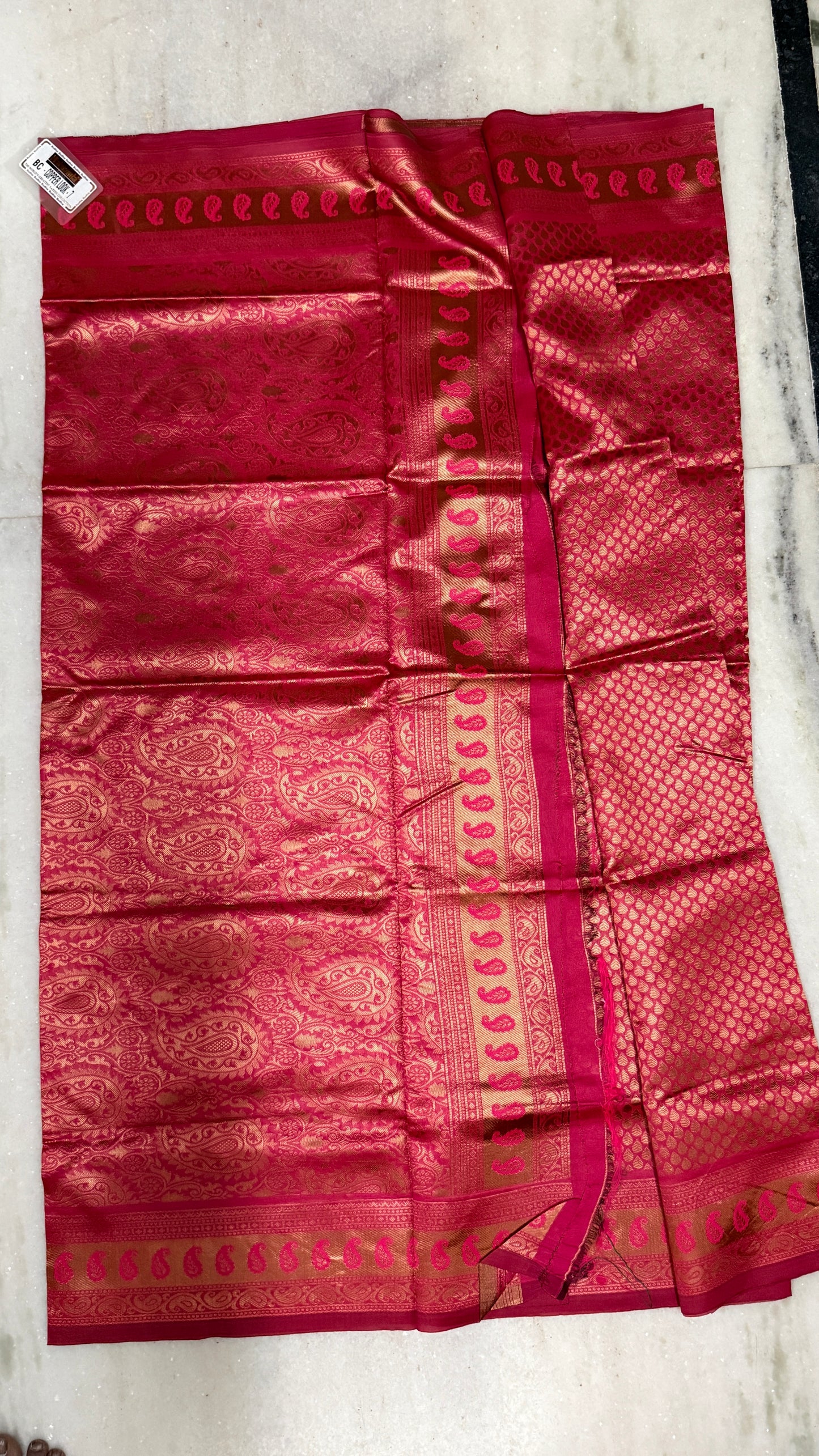 Copper Zari Silk Saree in Burnt with Blouse Piece