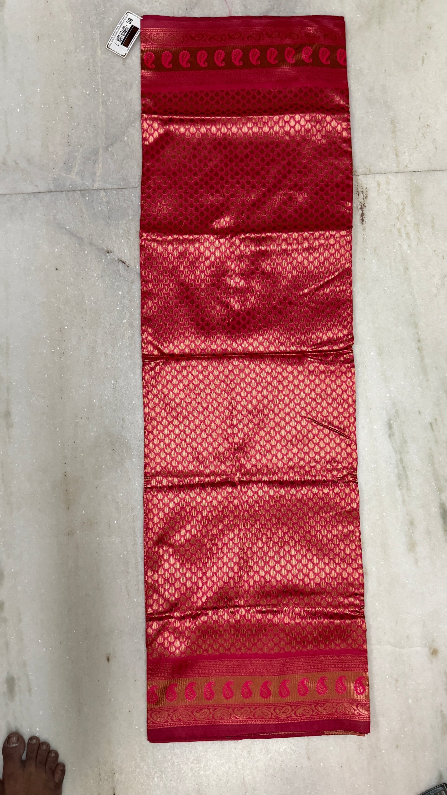 Copper Zari Silk Saree in Burnt with Blouse Piece