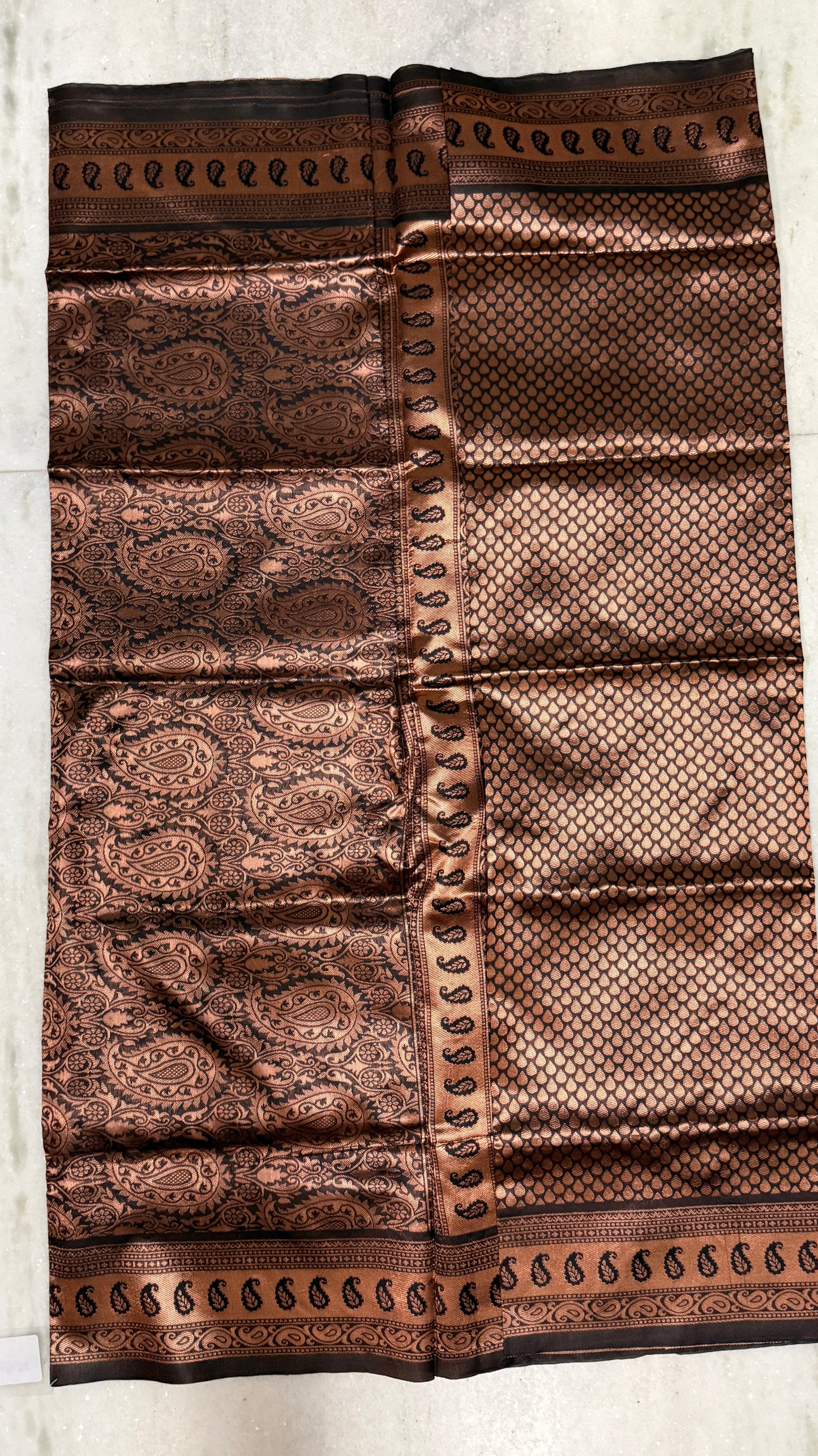 Dark Copper Zari Silk Saree with Blouse Piece – Traditional Paisley Design Wedding & Festive Wear