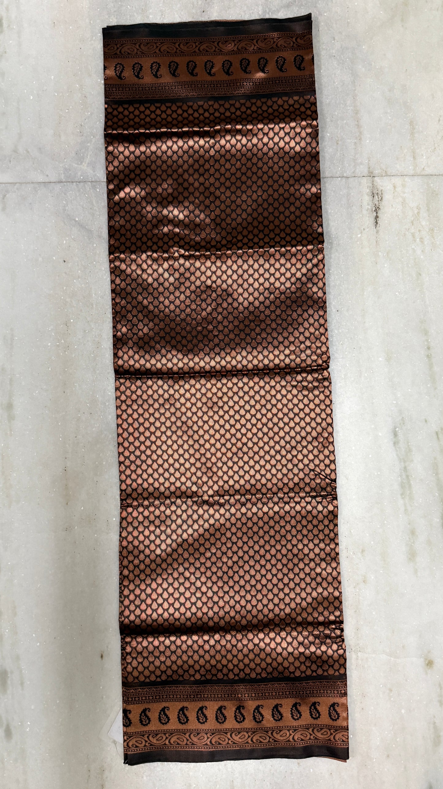 Dark Copper Zari Silk Saree with Blouse Piece – Traditional Paisley Design Wedding & Festive Wear